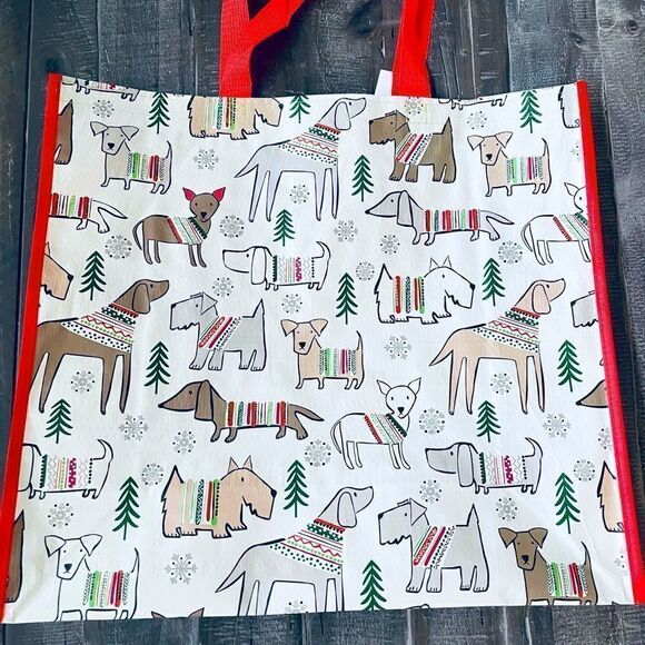 Reusable Christmas Dogs Print Large Eco Shopping Travel Tote Bag - Picture 1 of 3